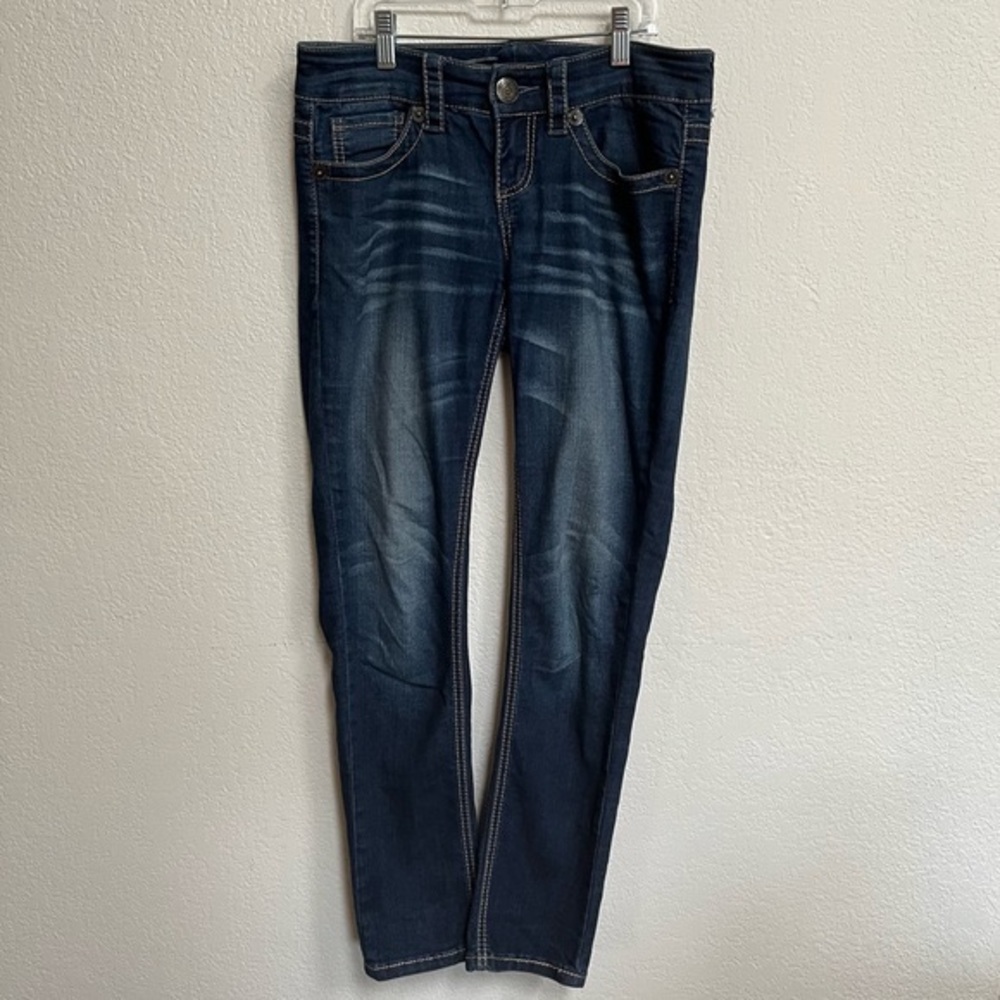 Seven 7 Slim Straight Jeans Soft Stretch Denim Embroidered Pocket Sz 2